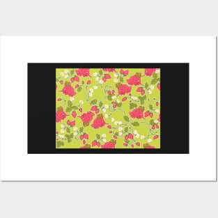 Strawberry Frogs on Lime Green Posters and Art